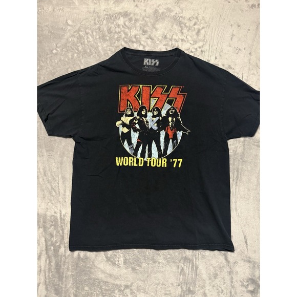 Kiss Other - KISS T Shirt Mens XL Black World Tour 77 Reprint Rock Band Graphic Tee